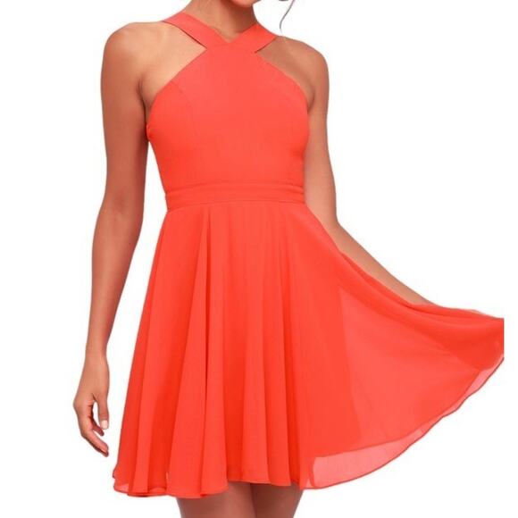 Lulus Forevermore Coral Red Skater Dress Size XS - Picture 1 of 8